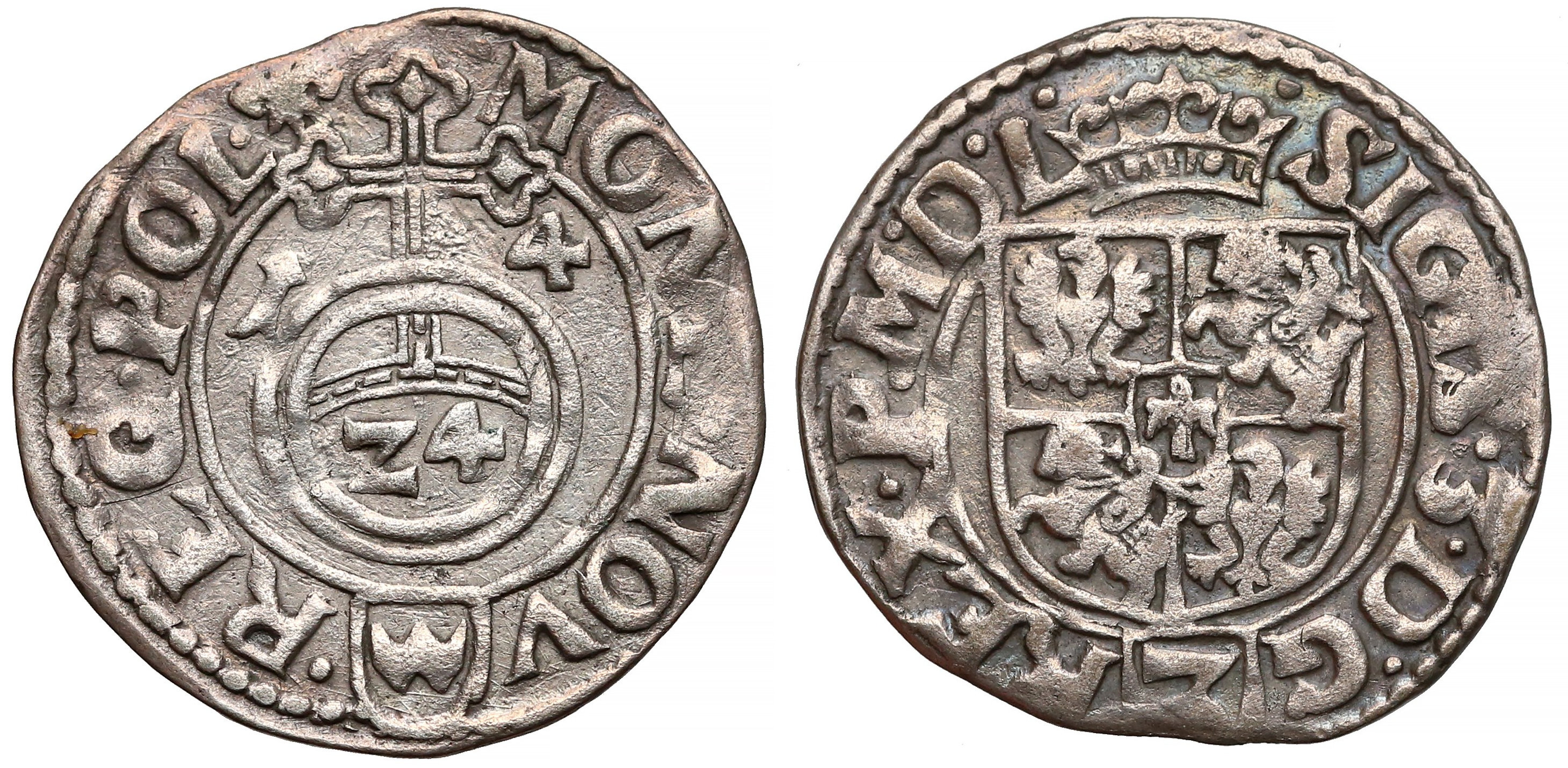 Półtorak koronny (polski) z pocz. XVII wieku, podobną monetę znaleziono na terenie kościoła w Rumi
