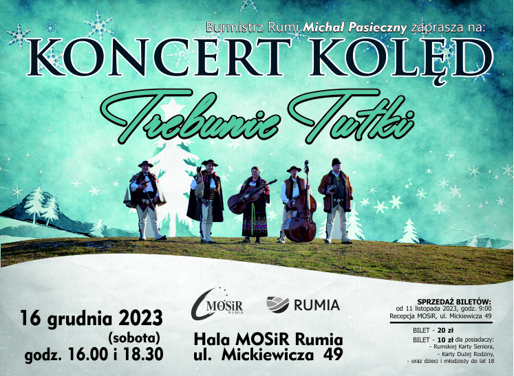 Plakat zapowiadający koncert zespołu Trebunie-Tutki w Rumi
