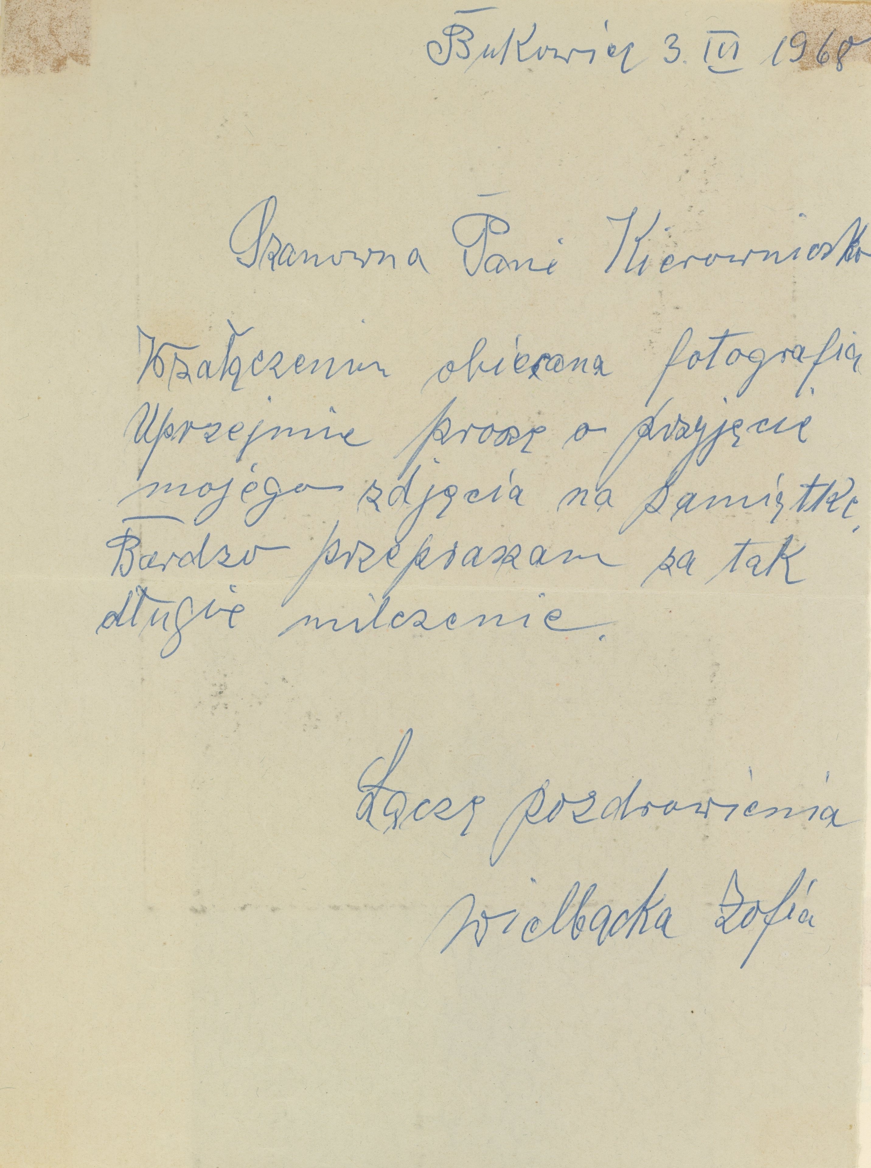 List do rumskiej biblioteki od Zofii Wielbackiej – wnuczki Floriana Ceynowy, ze zbiorów MBP Rumia