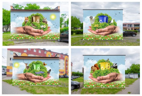 Projekt muralu naniesiony na stację transformatorową przy ul. Dąbrowskiego