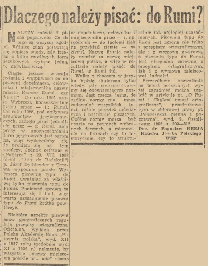 Rumia w archiwalnej prasie: Dziennik Bałtycki z 5 sierpnia 1968 roku