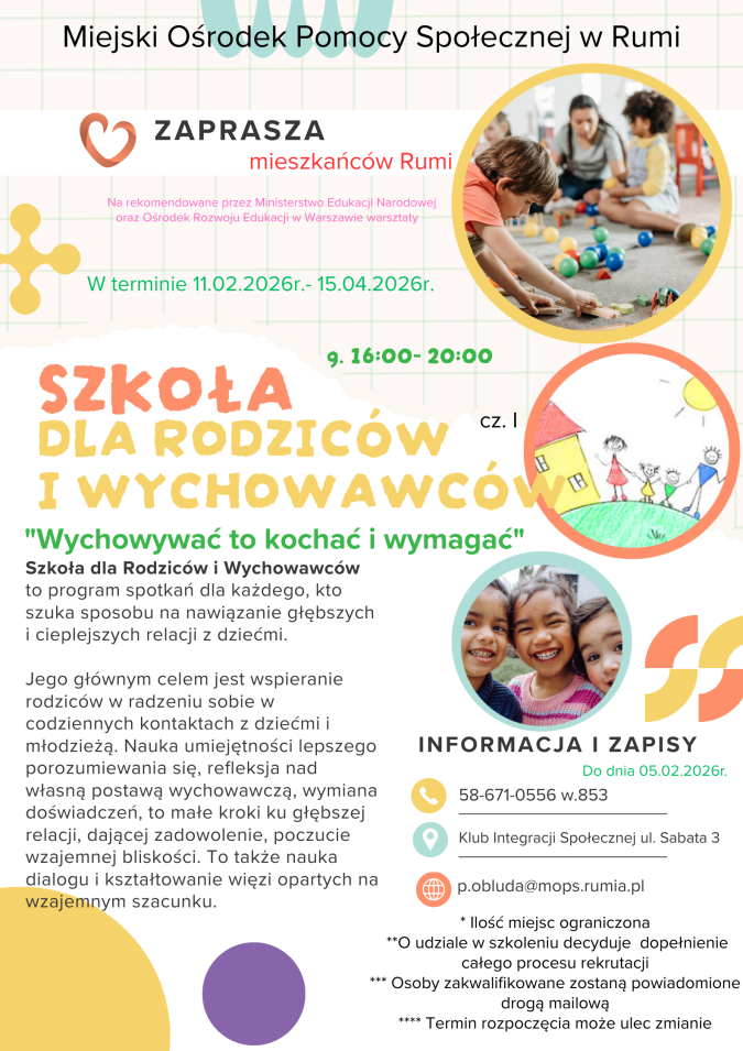 Bezpłatne warsztaty „Szkoła dla Rodziców – Wychowywać to kochać i wymagać”, cz. I