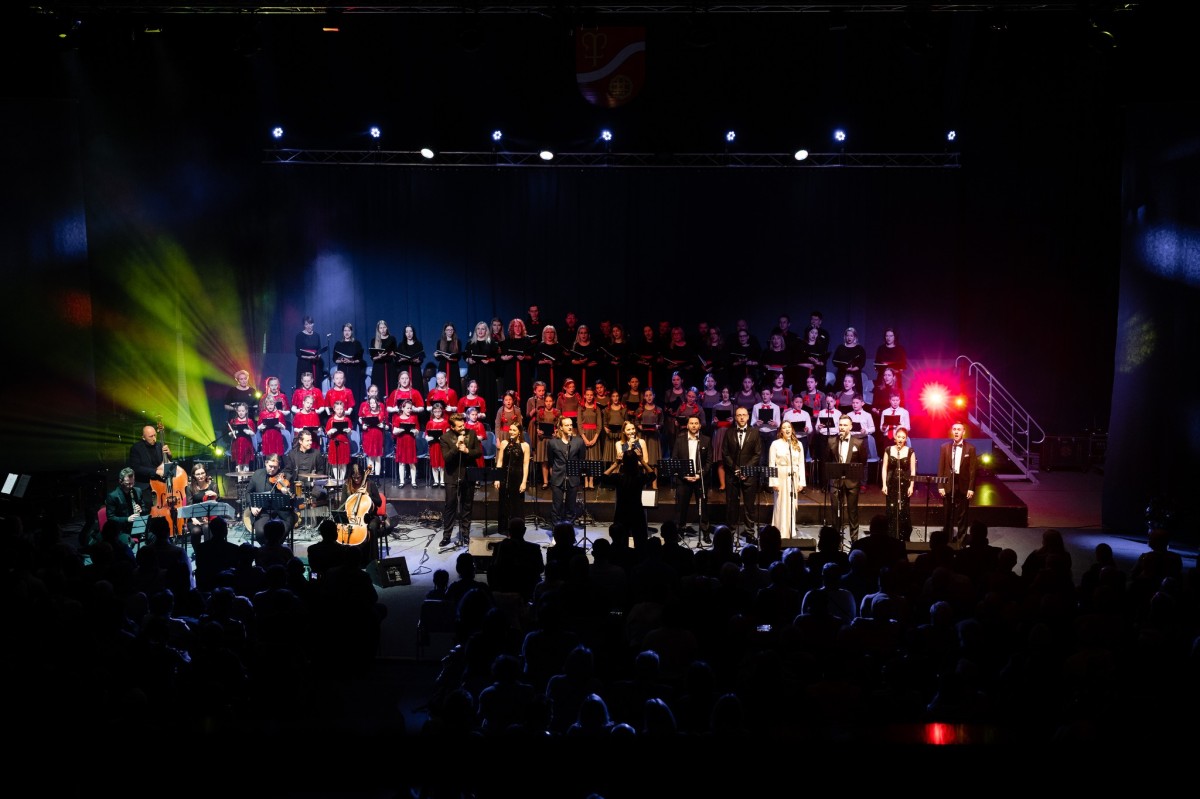 Scena podczas Koncertu Świąteczno-Noworocznego, który odbył się w hali MOSiR-u (fot. Starostwo Powiatowe w Wejherowie)