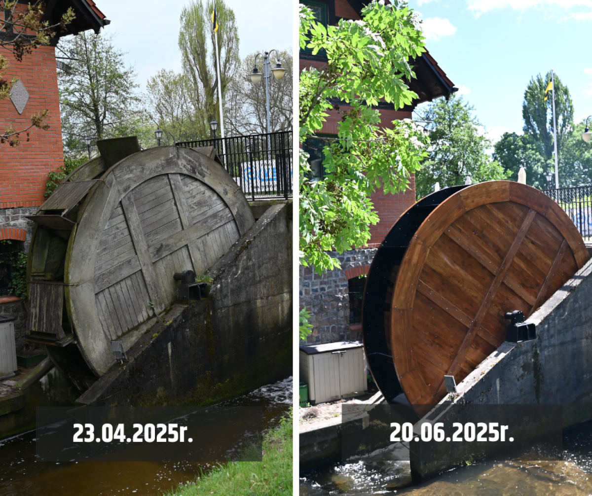 Koło młyńskie przed i po modernizacji