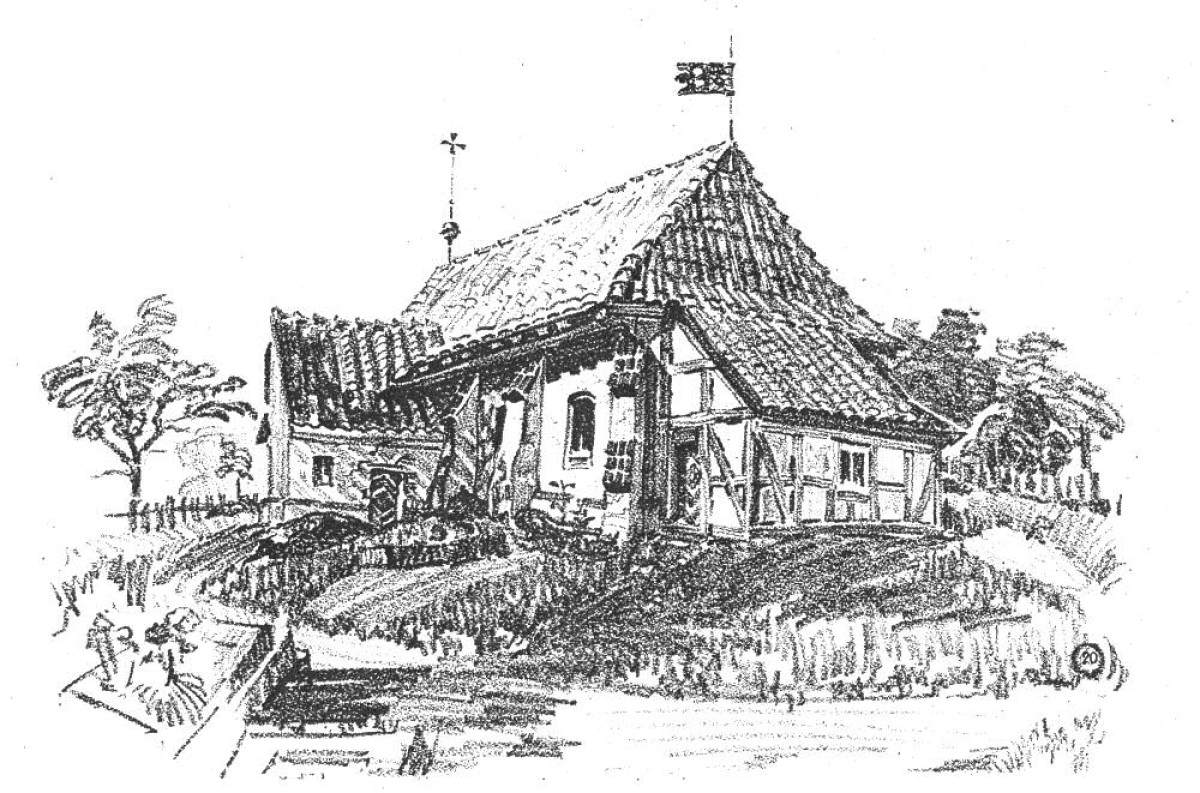 Dawny rumski kościół na rysunku Wiktora Gosienieckiego, 1924 r.